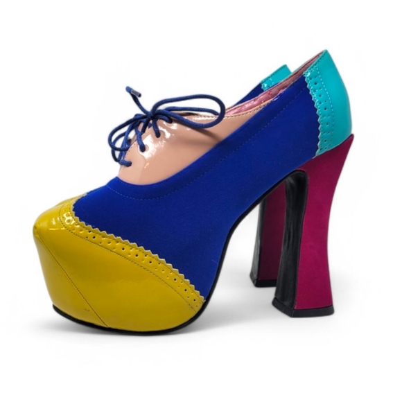 Color Block Lace Up Oxford Platform Heels - Picture 3 of 9